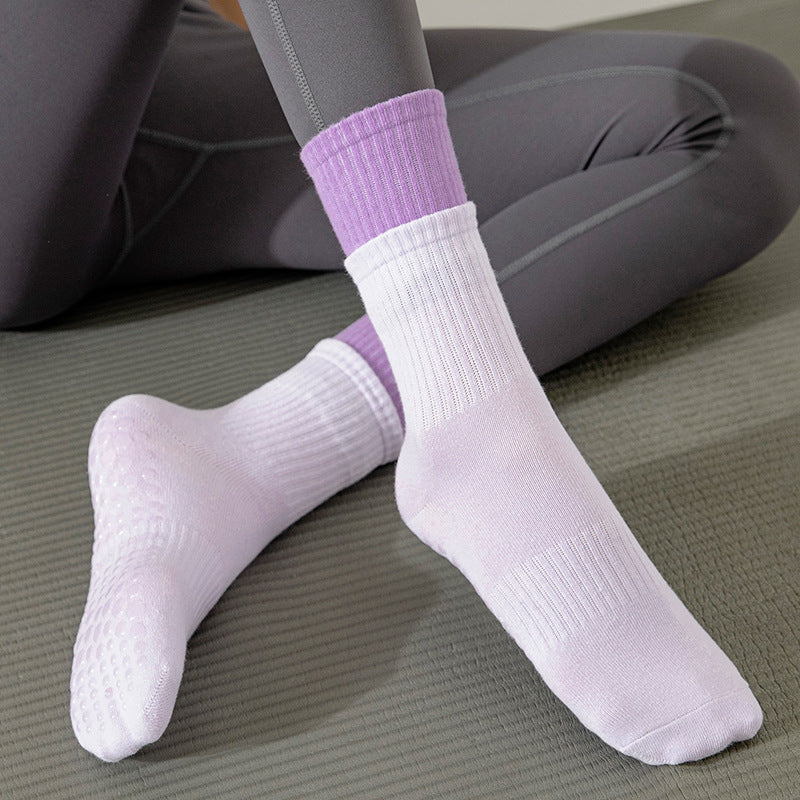 Yogcsde | Women's Mid-Calf Yoga Socks, Thick Cotton Non-Slip Fitness and Floor Socks for Autumn and Winter