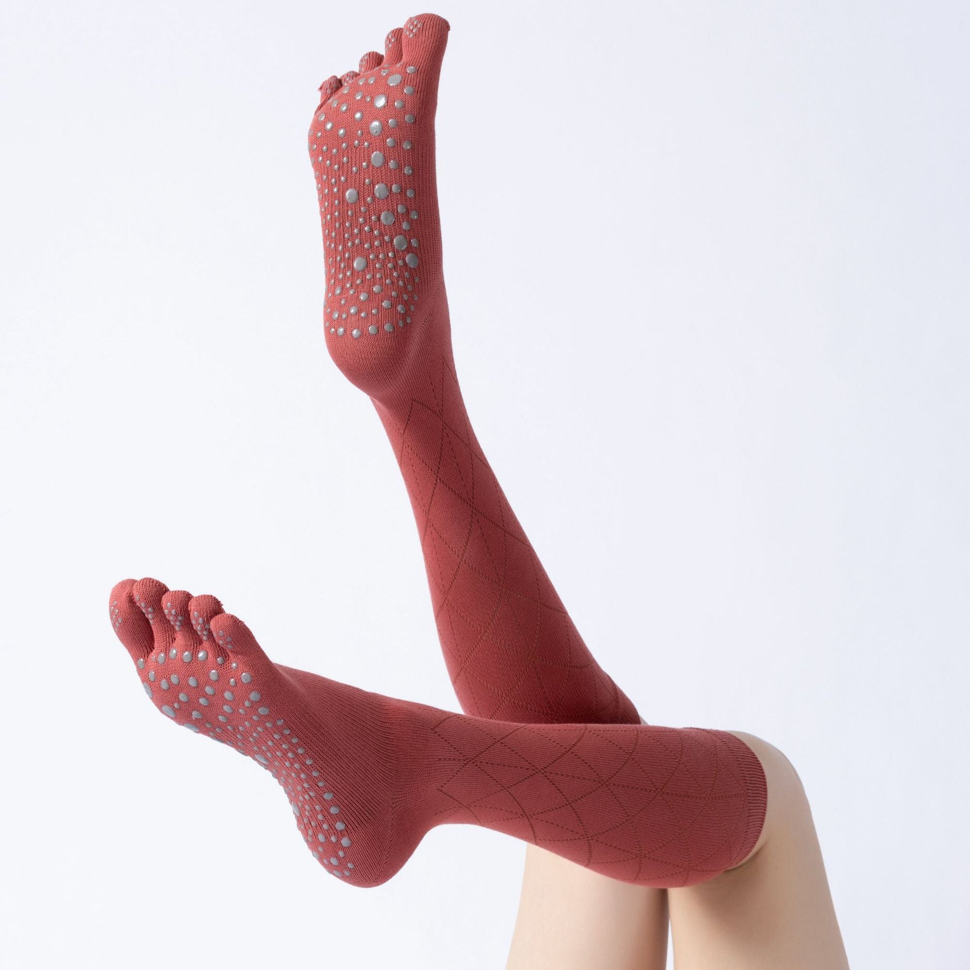Yogcsde | Women's Long Knee-High Five-Toe Yoga Socks, Non-Slip Warm Pilates Socks for Slim Legs