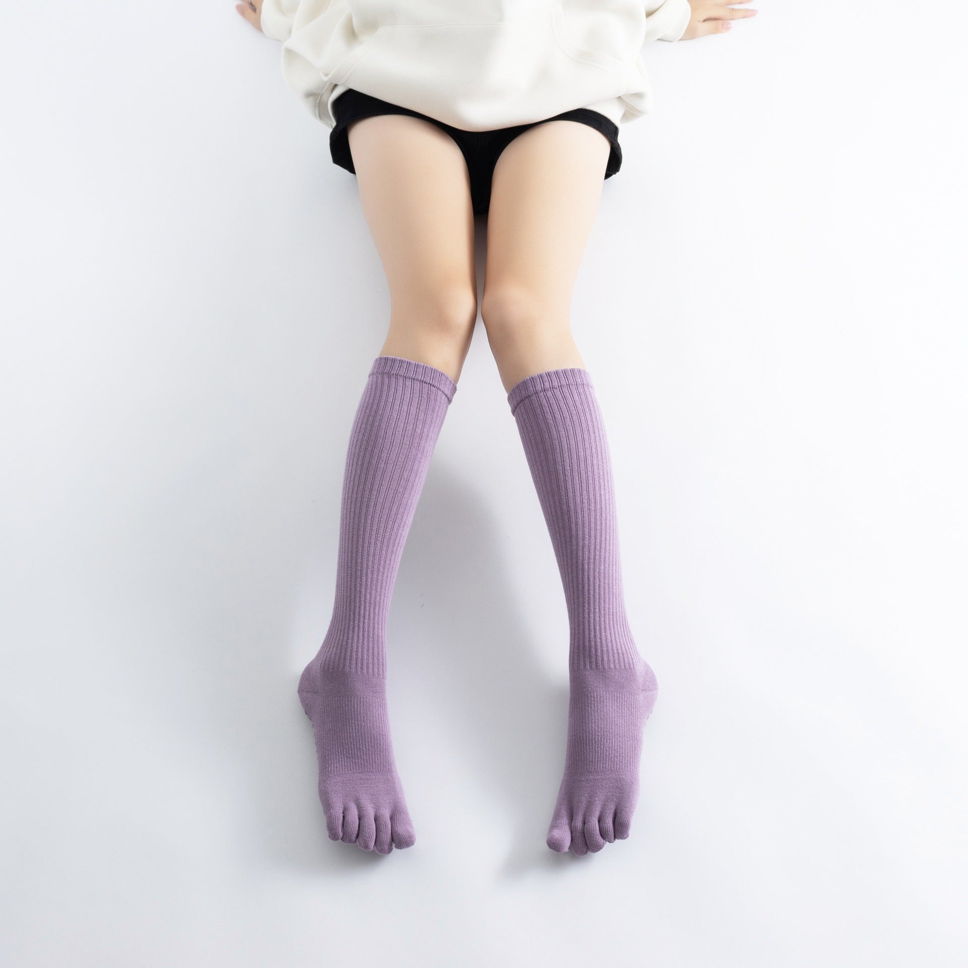 Yogcsde | Women's Mid-Calf Five-Toe Compression Yoga Socks, Non-Slip Pilates Socks in Solid Color