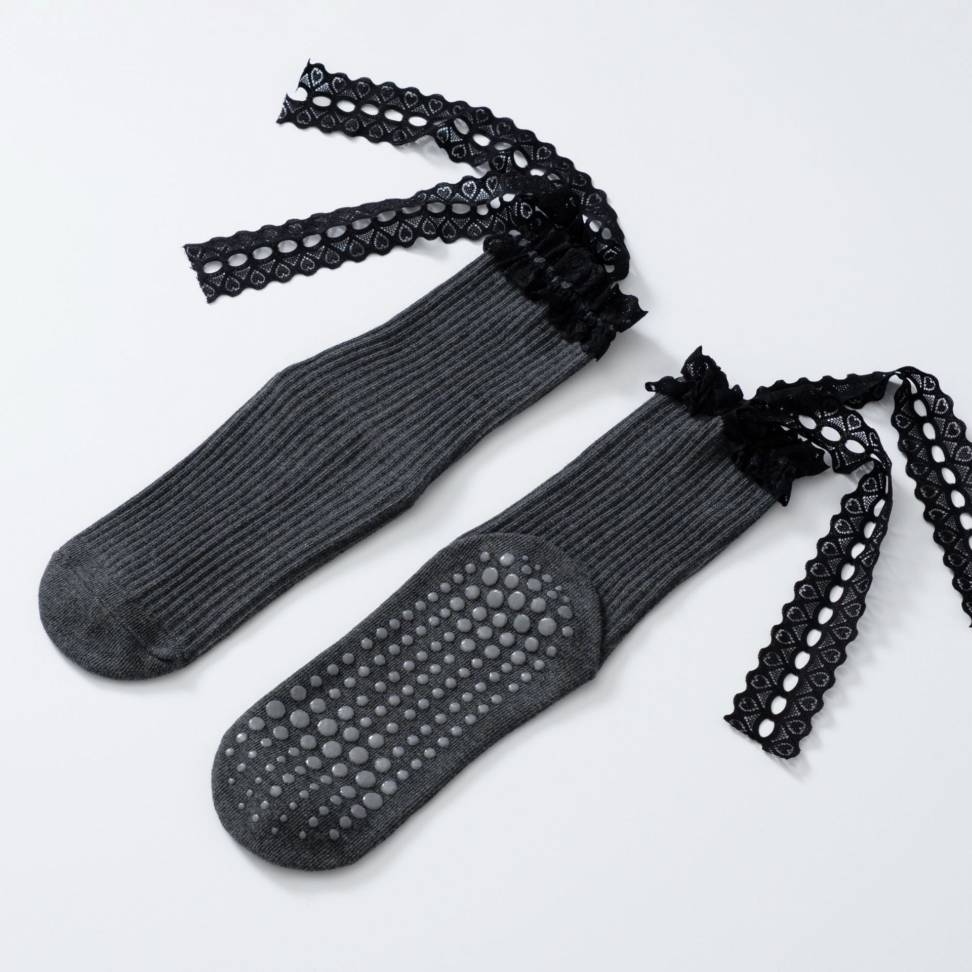 Yogcsde | Women's Lace Strap Yoga Socks, Non-Slip Fitness and Dance Socks with Bow Accent