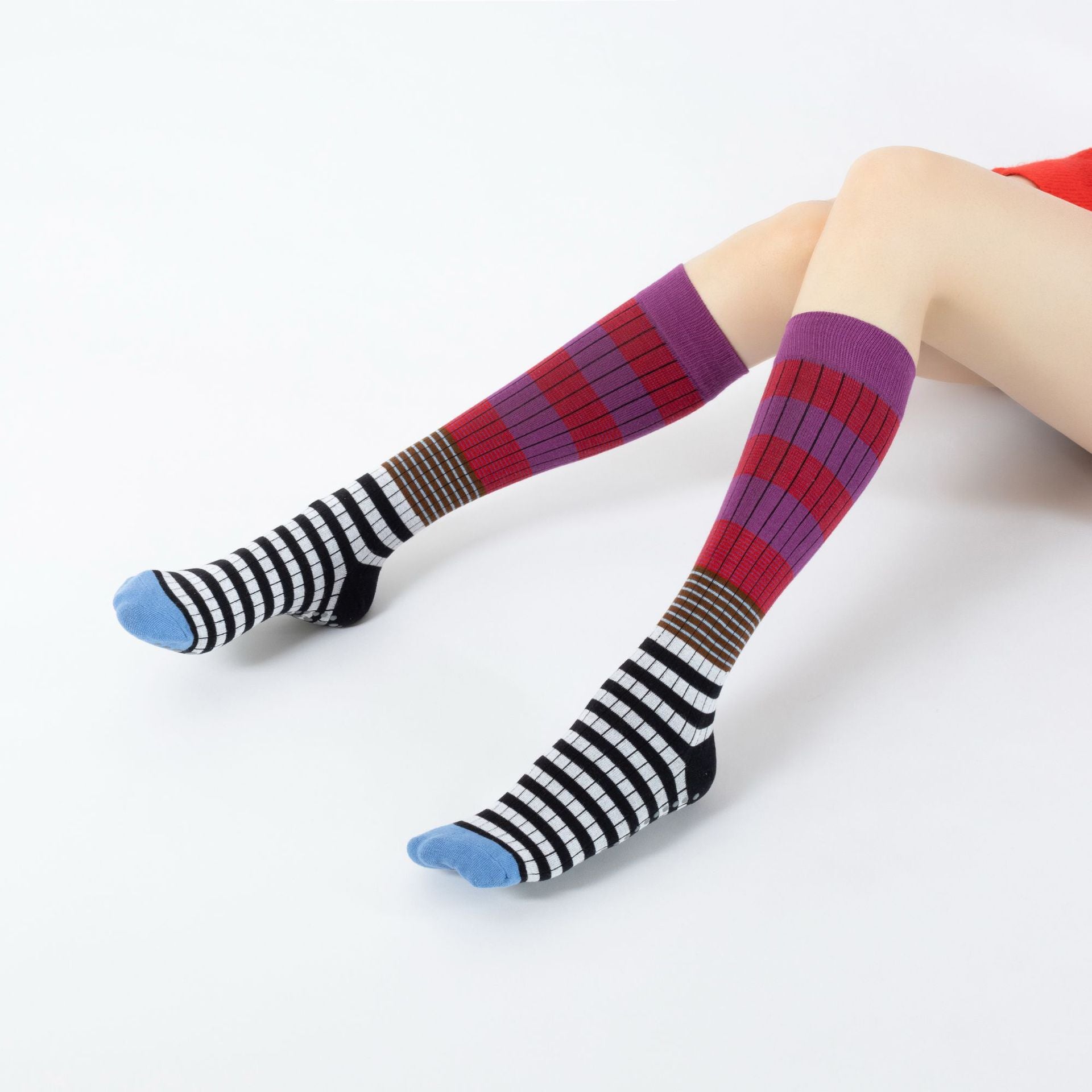 Yogcsde | Women's Spring Mid-Calf Striped Yoga Socks, Breathable Non-Slip Japanese-Style Fitness Socks