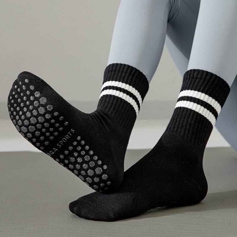 Yogcsde | Women's Mid-Calf Yoga Socks, Professional Non-Slip White Pilates and Fitness Socks