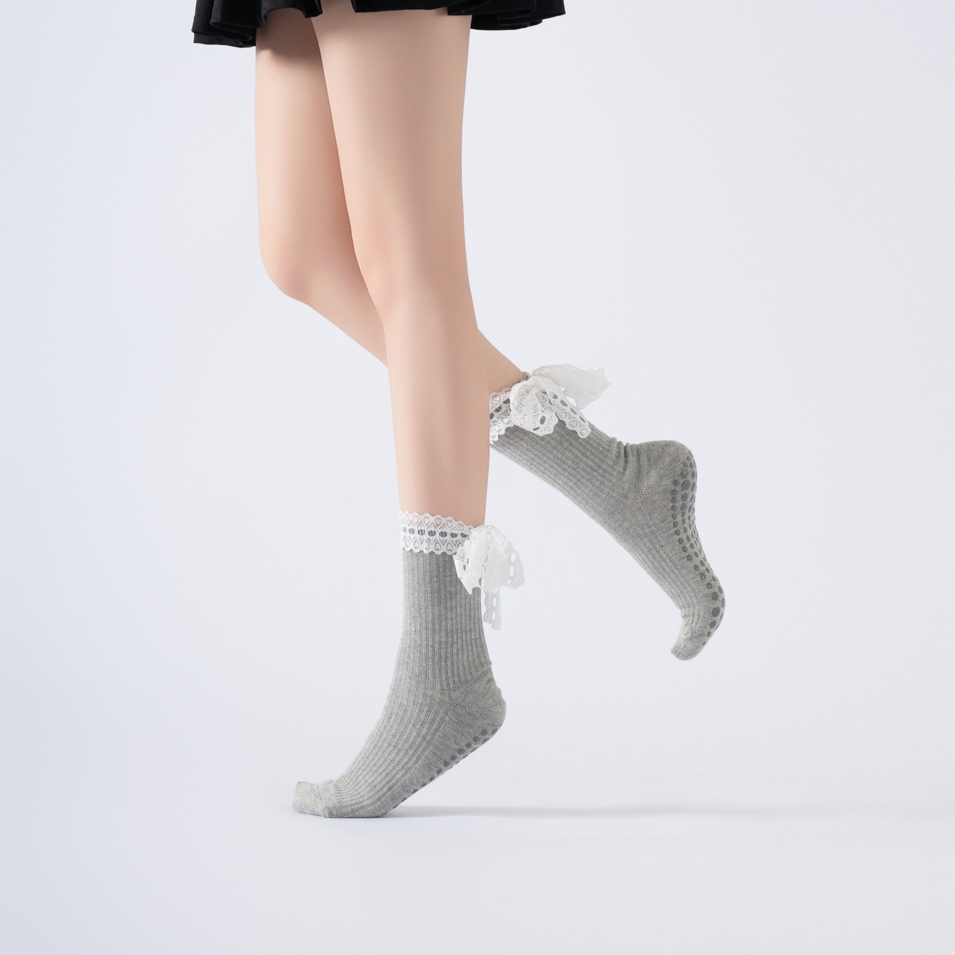 Yogcsde | Women's Lace Strap Yoga Socks, Non-Slip Fitness and Dance Socks with Bow Accent