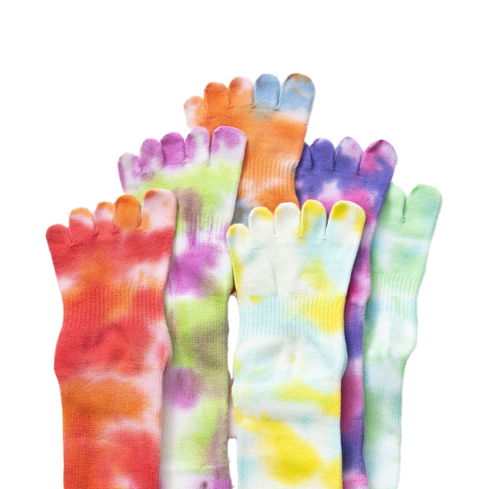 Yogcsde | Women’s Autumn & Winter Tie-Dye Five-Toe Yoga Socks – Mid-Calf Design for Pilates & Indoor Fitness