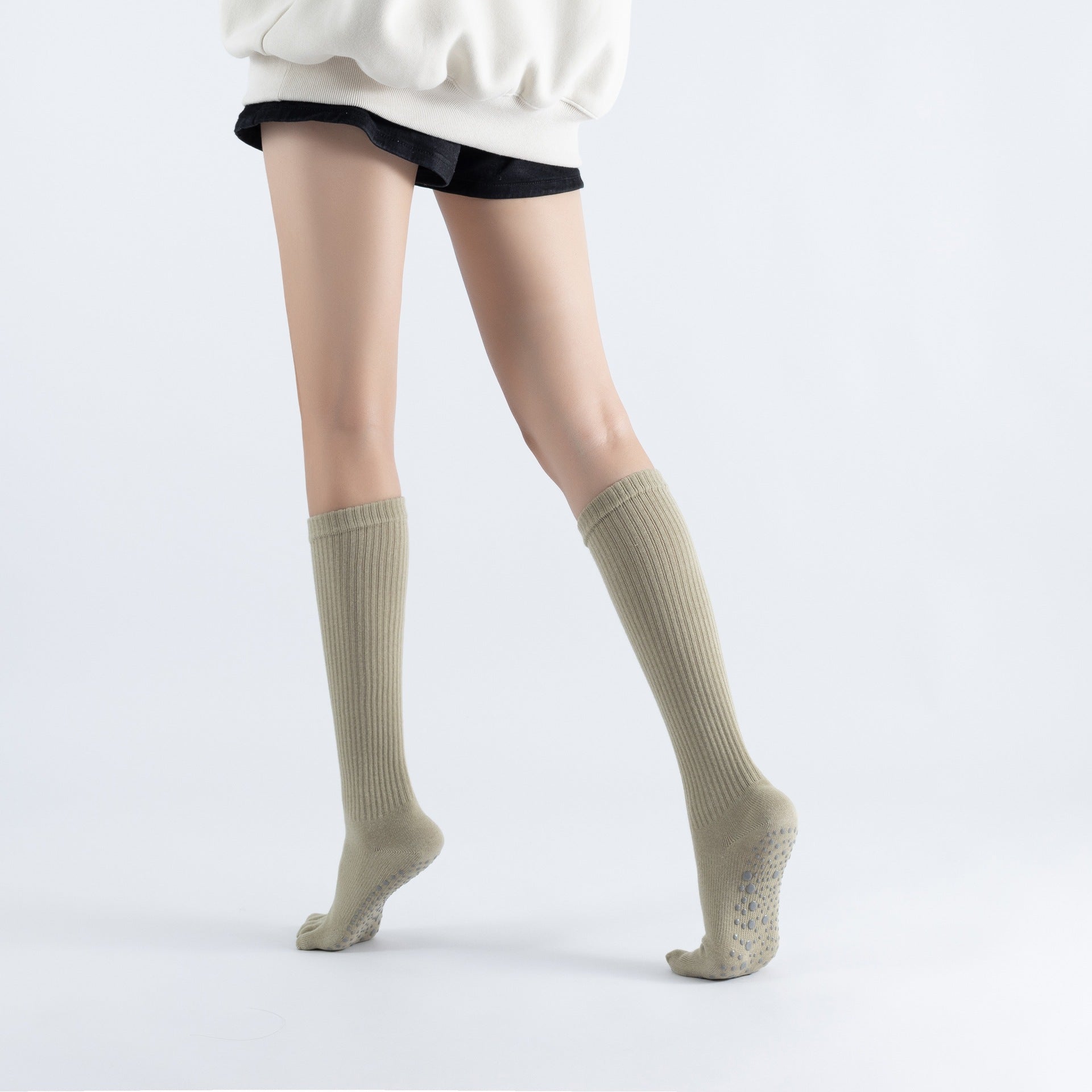 Yogcsde | Women's Mid-Calf Five-Toe Compression Yoga Socks, Non-Slip Pilates Socks in Solid Color