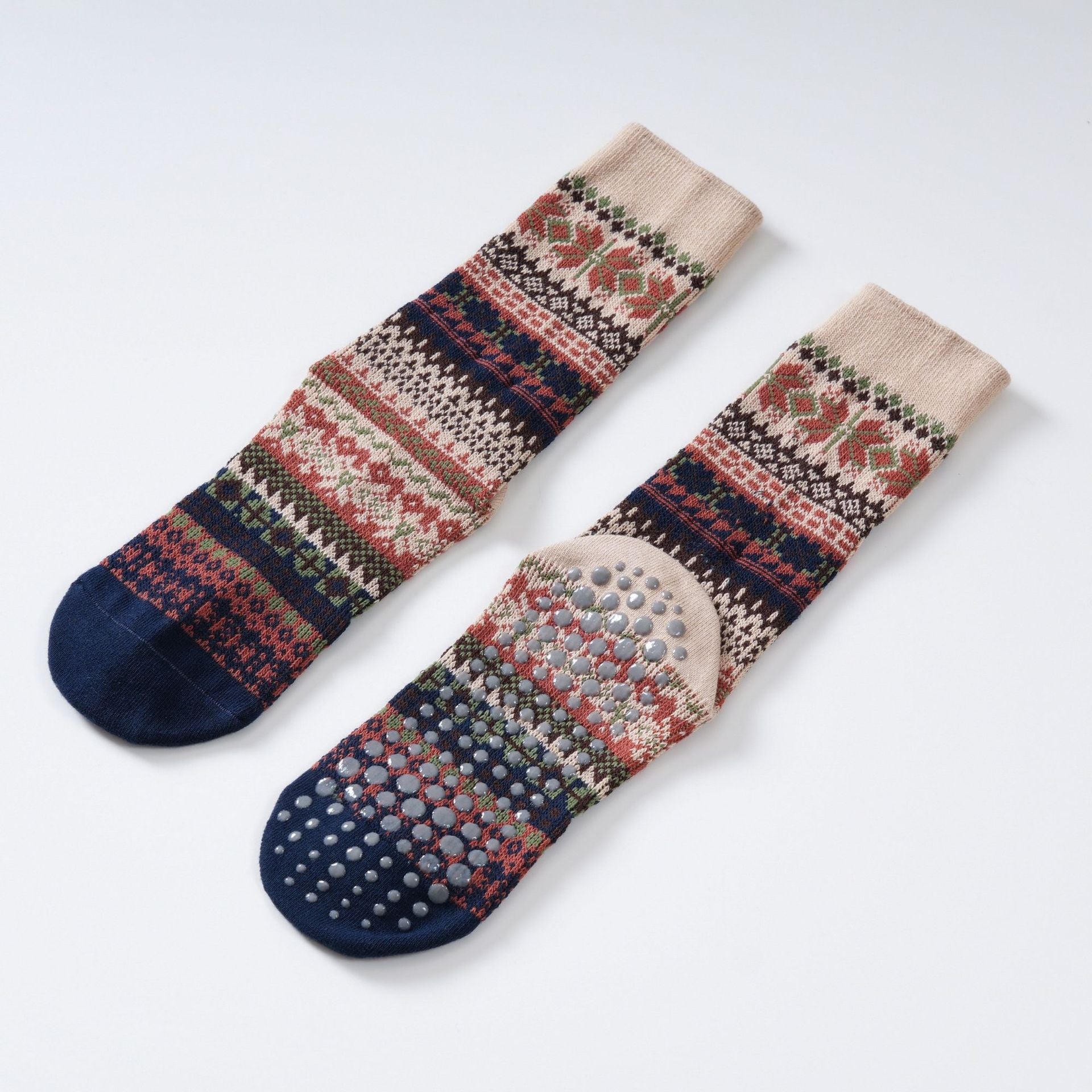 Yogcsde | Women's Retro Forest-Pattern Yoga Calf Socks, Thick Warm Non-Slip Floor Socks for Winter