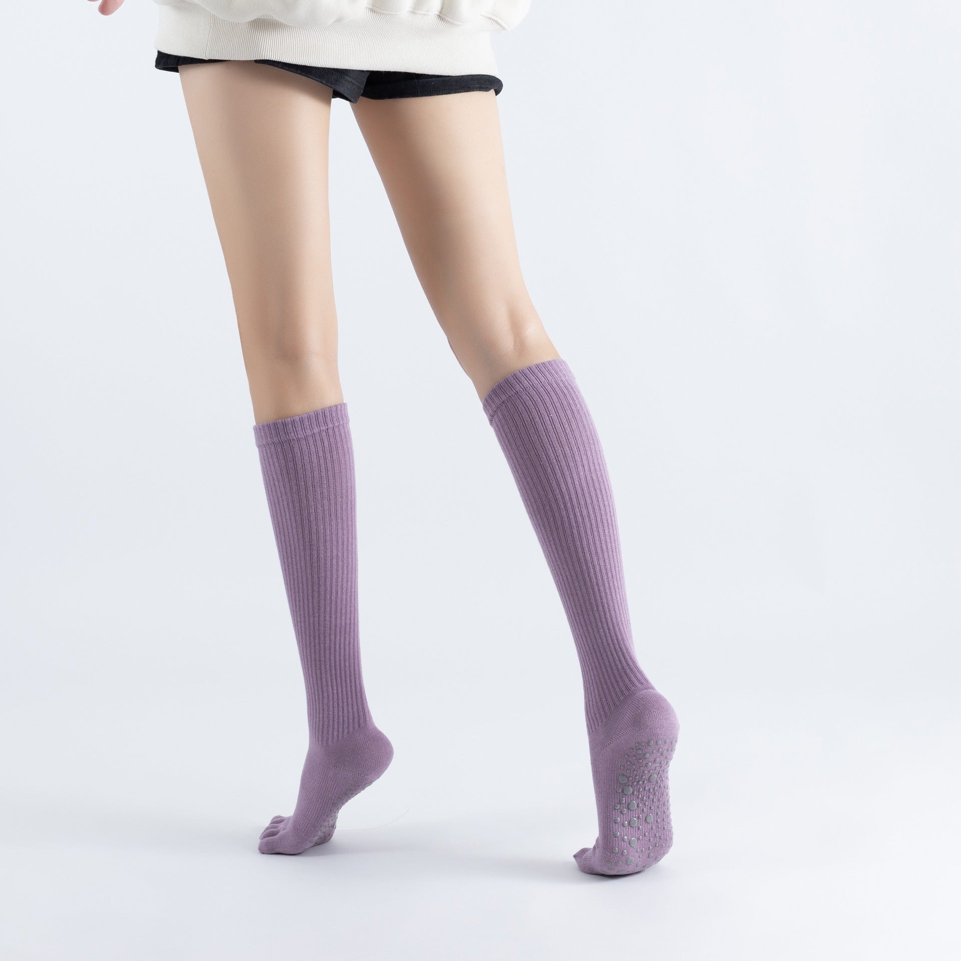 Yogcsde | Women's Mid-Calf Five-Toe Compression Yoga Socks, Non-Slip Pilates Socks in Solid Color