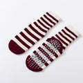 Yogcsde | Women's Red Yoga Calf Socks with Embroidered Stripes, Moisture-Wicking Non-Slip Fitness Socks