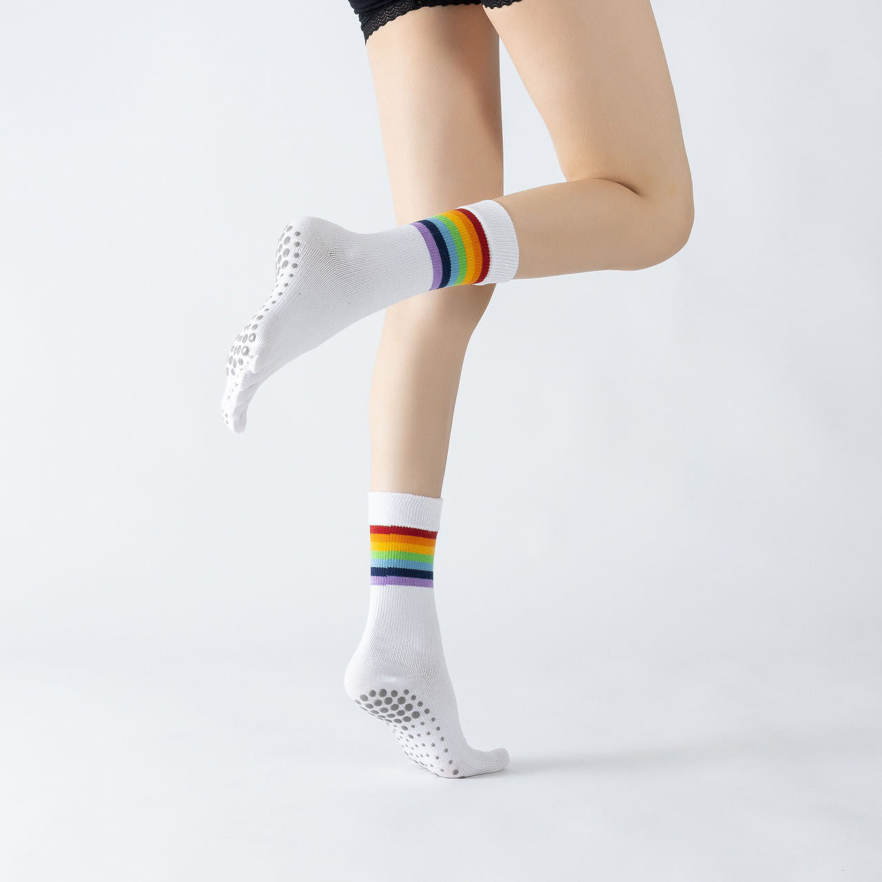 Yogcsde | Women's Spring Mid-Calf Striped Yoga Socks, Breathable Non-Slip Japanese-Style Fitness Socks