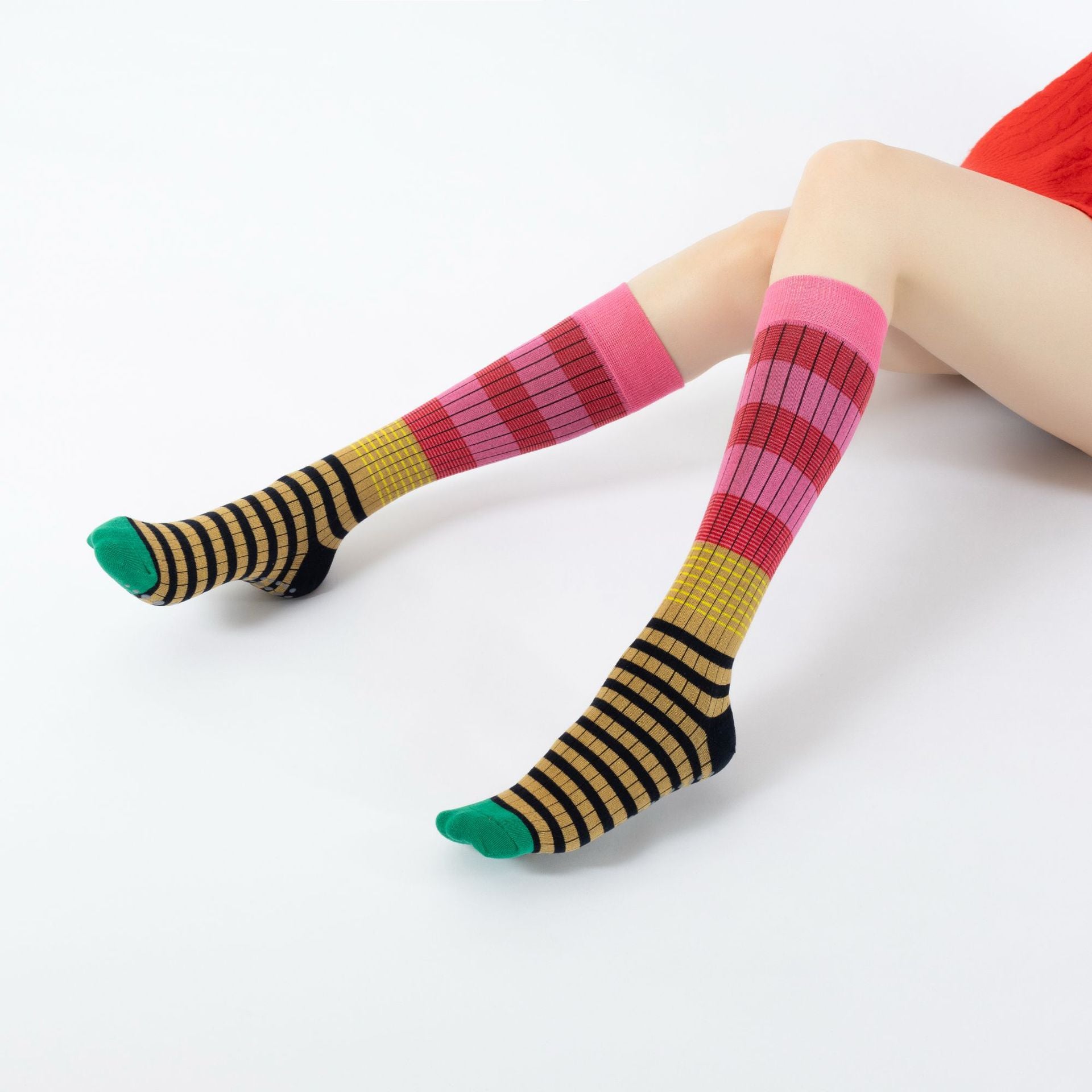 Yogcsde | Women's Spring Mid-Calf Striped Yoga Socks, Breathable Non-Slip Japanese-Style Fitness Socks