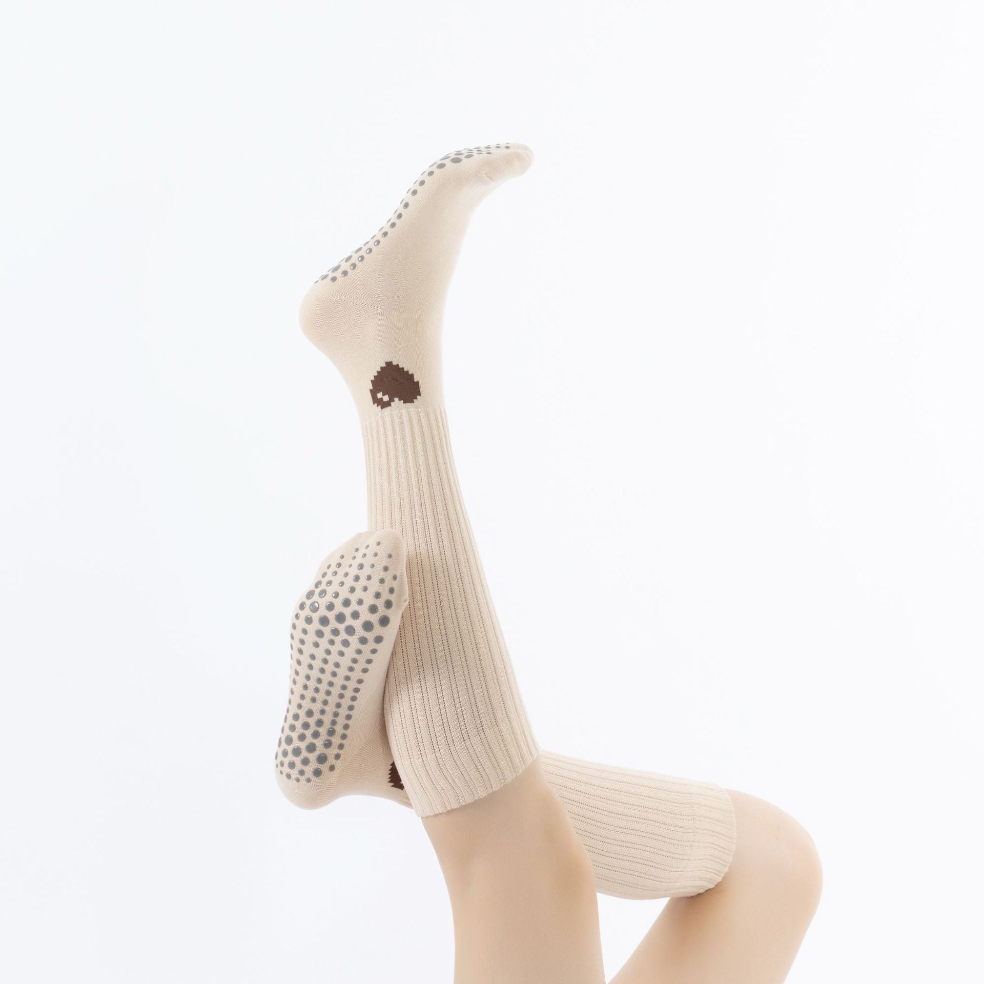 Yogcsde | Women's Mid-Calf Maillard Yoga Socks, Retro Pilates Socks with Non-Slip Slimming Fit