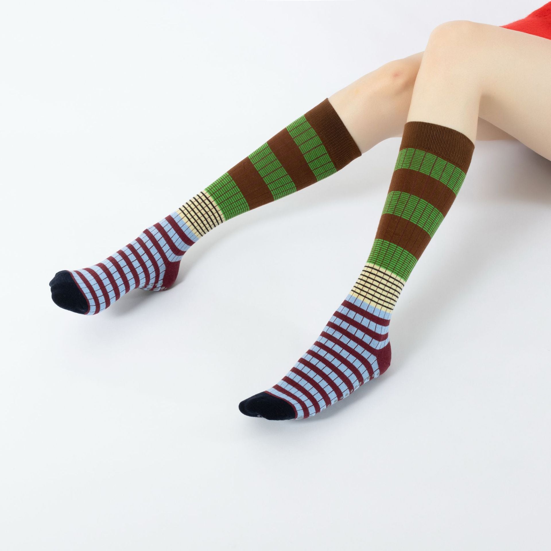 Yogcsde | Women's Spring Mid-Calf Striped Yoga Socks, Breathable Non-Slip Japanese-Style Fitness Socks