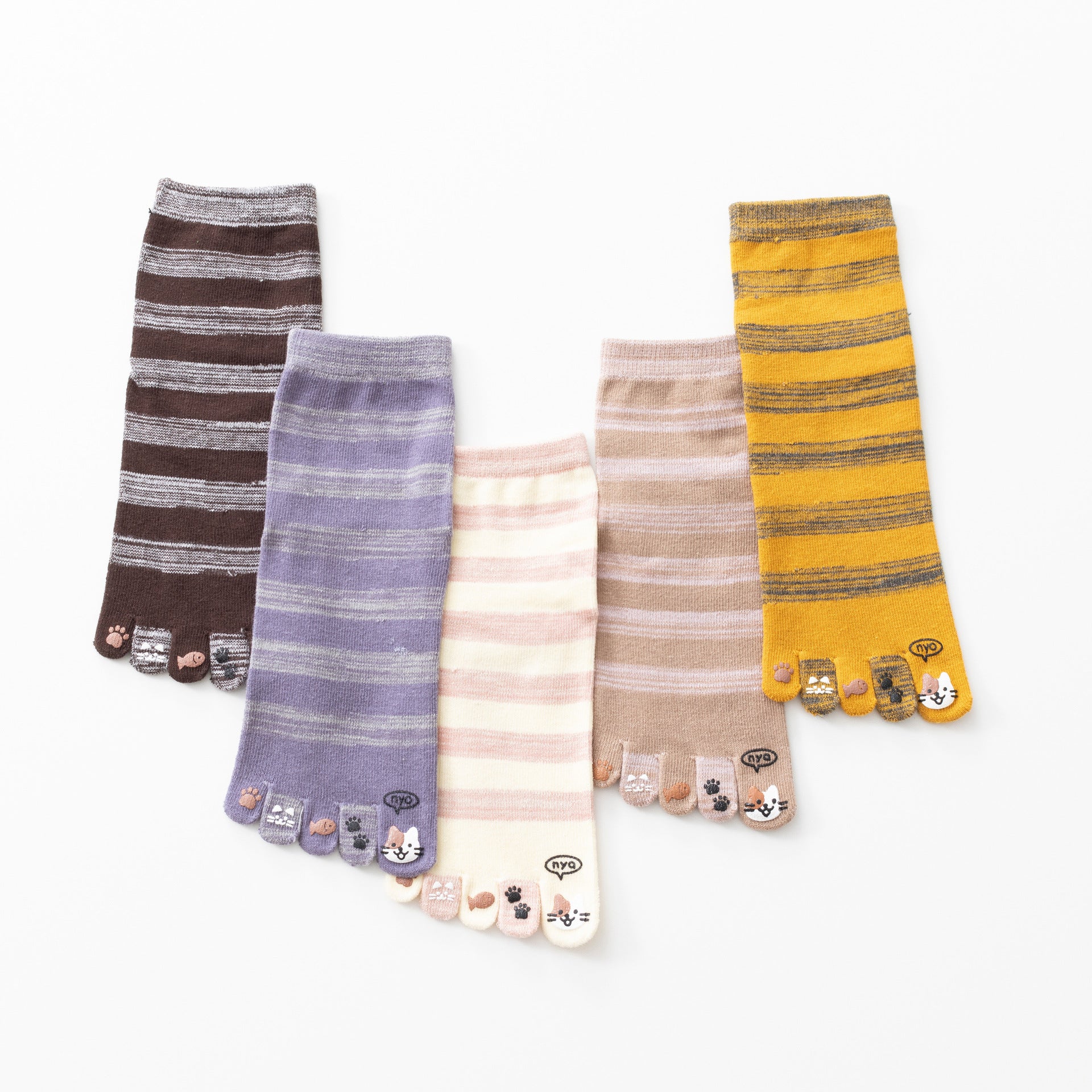 Yogcsde | Women's Five-Toe Cartoon Yoga Socks, Non-Slip Striped Cat Calf Socks for Fitness