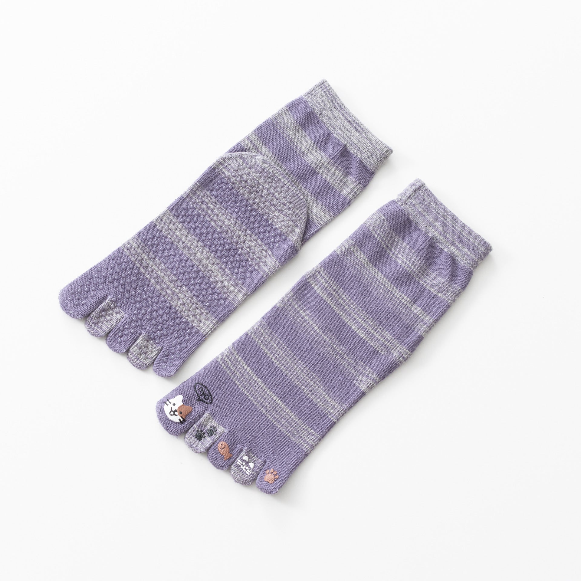 Yogcsde | Women's Five-Toe Cartoon Yoga Socks, Non-Slip Striped Cat Calf Socks for Fitness