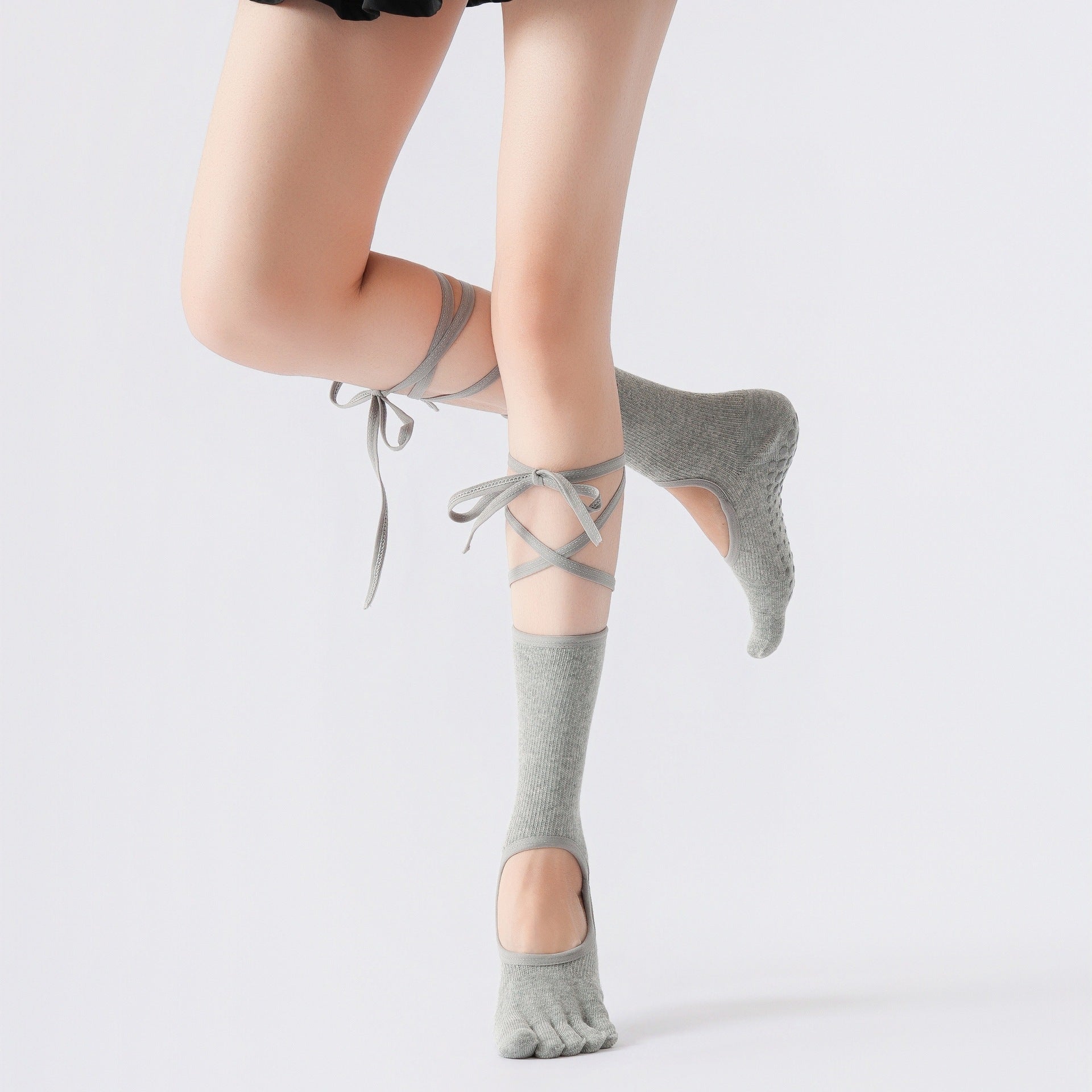 Yogcsde | Women’s Autumn & Winter Five-Toe Open-Back Yoga Socks – Strapped Design for Pilates, Ballet & Indoor Fitness