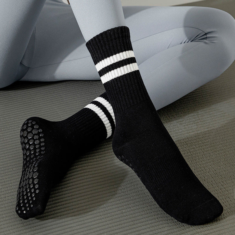 Yogcsde | Women's Mid-Calf Yoga Socks, Professional Non-Slip White Pilates and Fitness Socks
