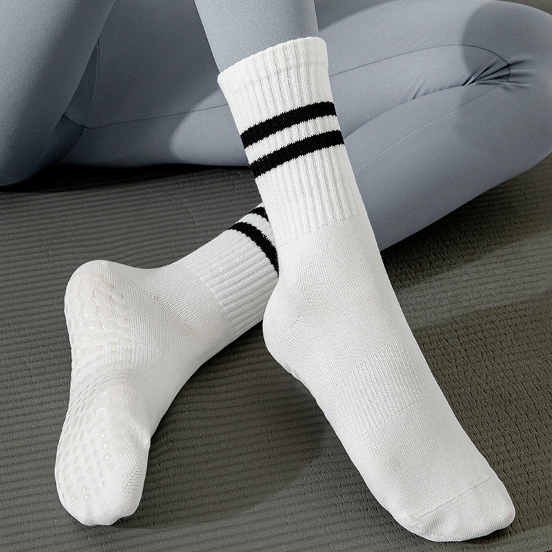 Yogcsde | Women's Mid-Calf Yoga Socks, Professional Non-Slip White Pilates and Fitness Socks
