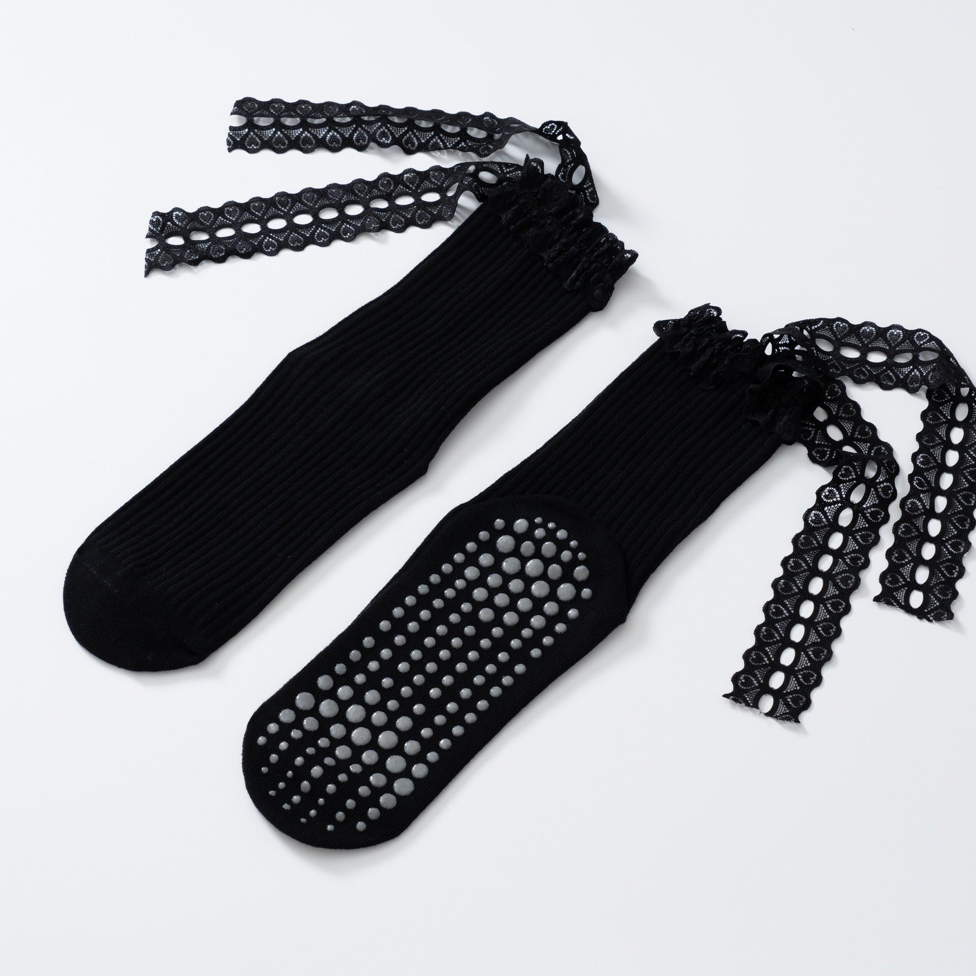 Yogcsde | Women's Lace Strap Yoga Socks, Non-Slip Fitness and Dance Socks with Bow Accent