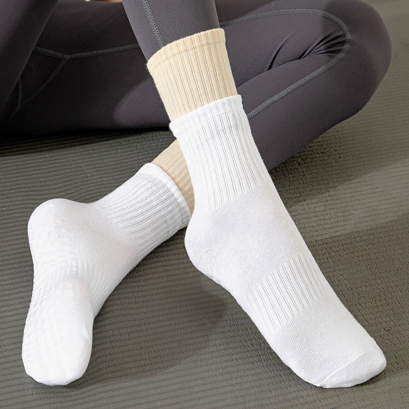 Yogcsde | Women's Mid-Calf Yoga Socks, Thick Cotton Non-Slip Fitness and Floor Socks for Autumn and Winter