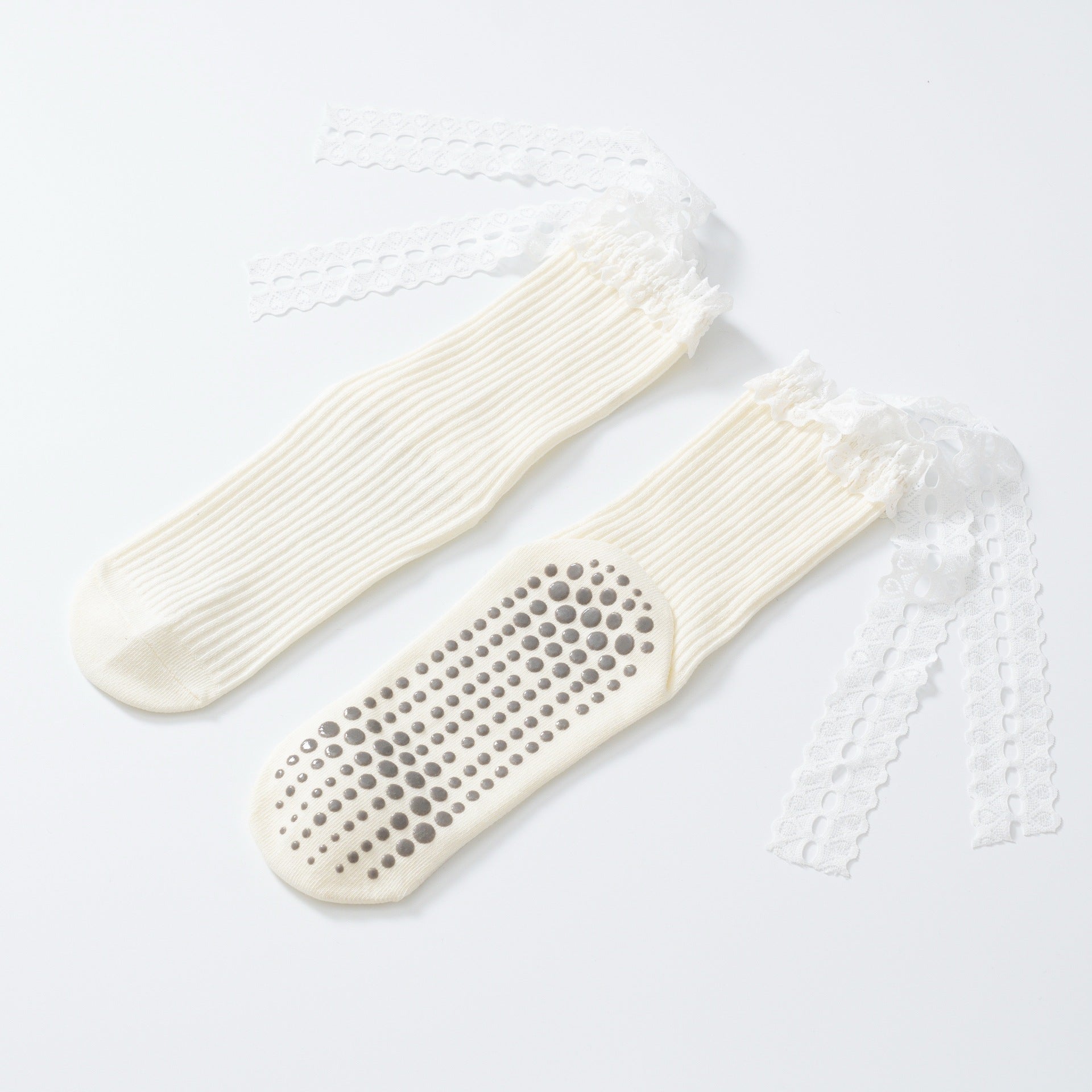 Yogcsde | Women's Lace Strap Yoga Socks, Non-Slip Fitness and Dance Socks with Bow Accent