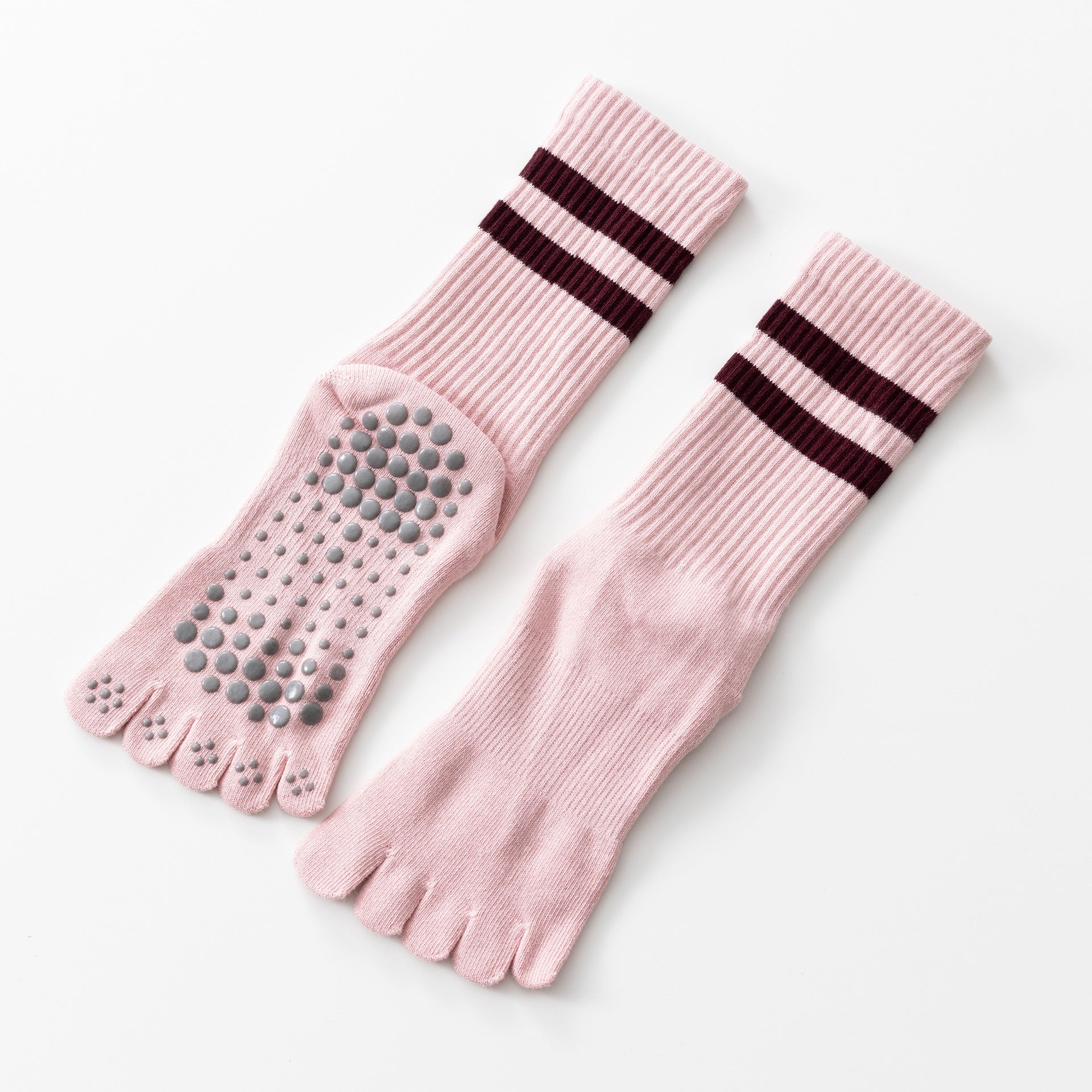 Yogcsde | Women's Thick Terry Five-Toe Yoga Socks, Warm Non-Slip Floor Socks with Striped Design