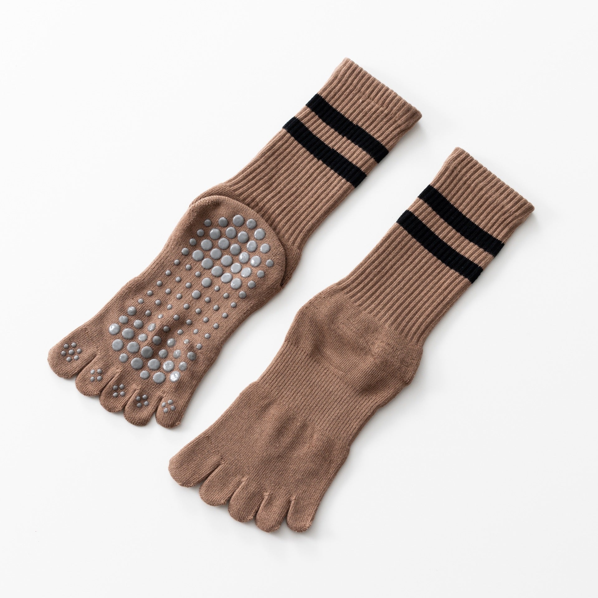 Yogcsde | Women's Thick Terry Five-Toe Yoga Socks, Warm Non-Slip Floor Socks with Striped Design