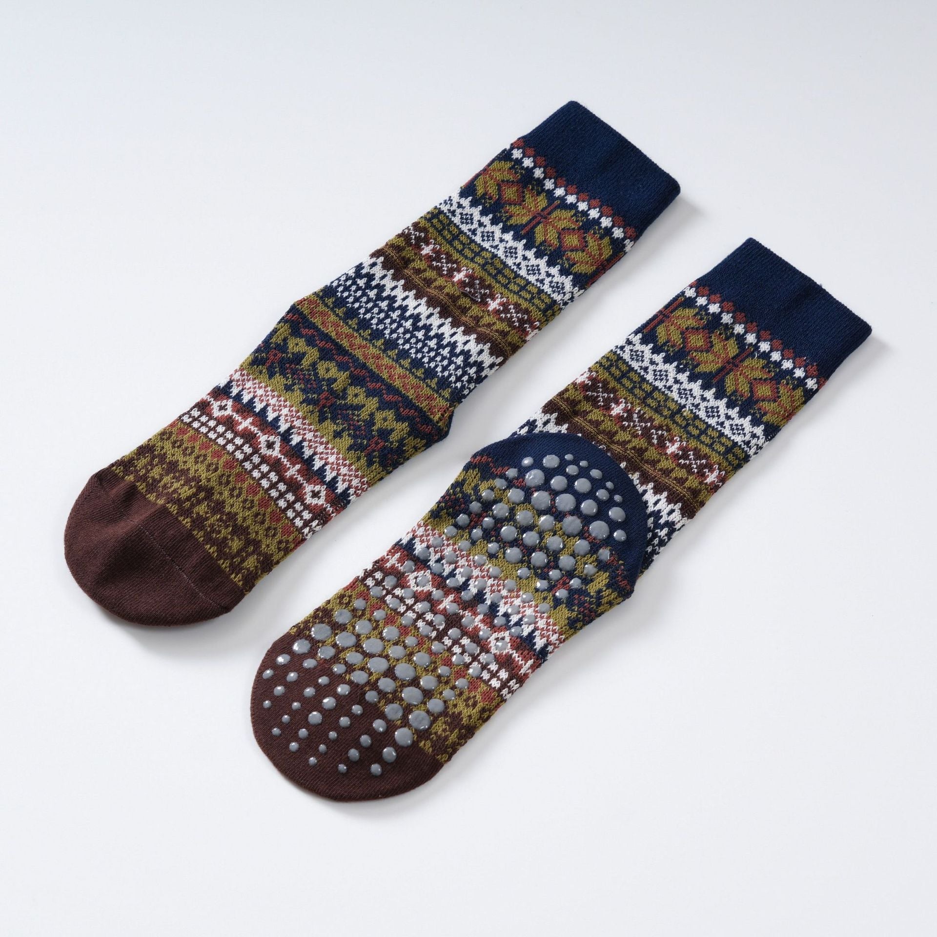 Yogcsde | Women's Retro Forest-Pattern Yoga Calf Socks, Thick Warm Non-Slip Floor Socks for Winter