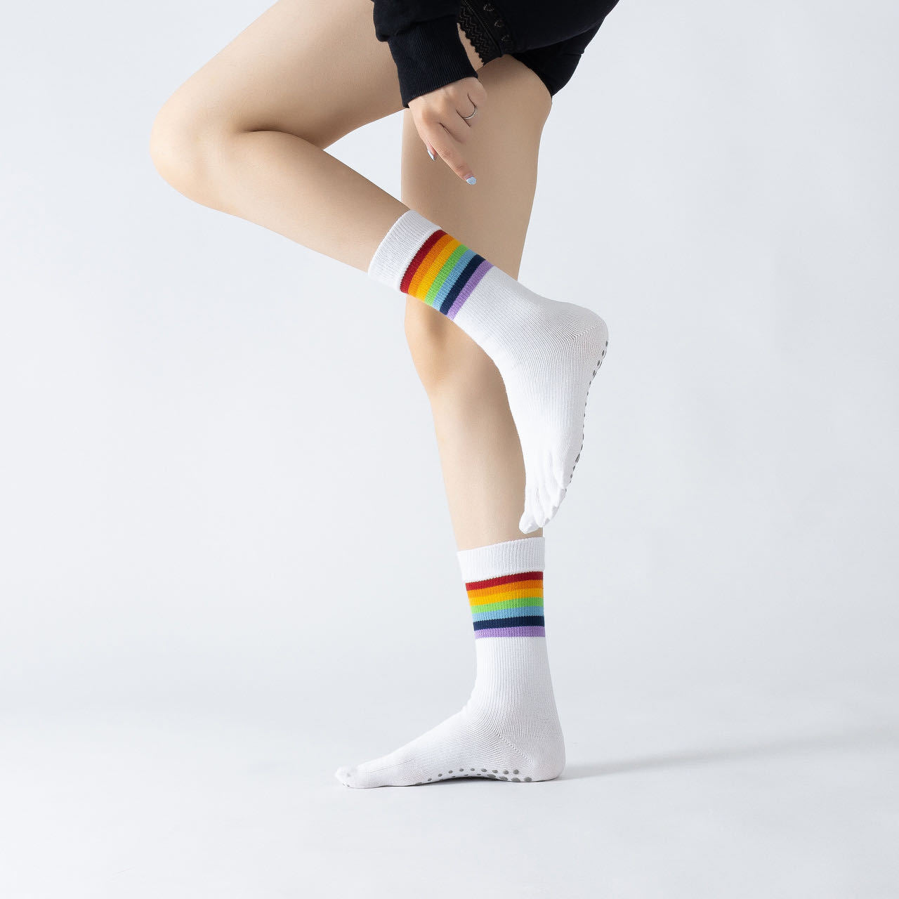 Yogcsde | Women's Spring Mid-Calf Striped Yoga Socks, Breathable Non-Slip Japanese-Style Fitness Socks